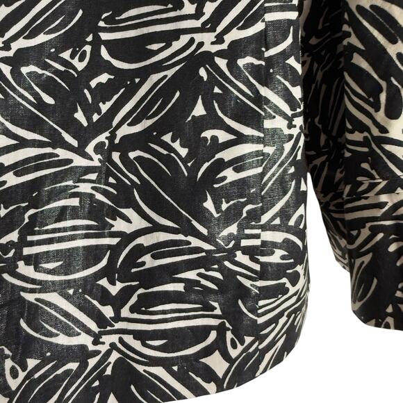 Lafayette 148 New York Black White Linen Printed 3/4 Sleeve Jacket Size 12 - Picture 6 of 9